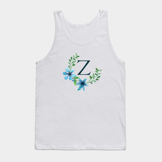 Floral Monogram Z Pretty Blue Flowers Tank Top by floralmonogram